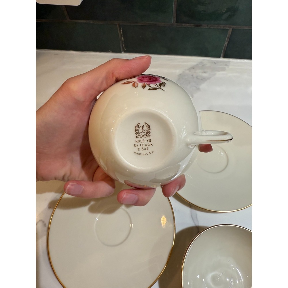 Lenox China Roselyn TWO Sets of tea cup and saucer Gold Trim Perfect Made in USA - Picture 4 of 5
